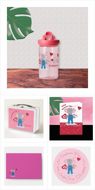 Sweet Cartoon Elephant with Hearts Collection