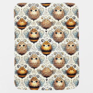 🌼 Sweet Cartoon Fluffy Bees Honeybee Nursery💛🌿 Baby Blanket