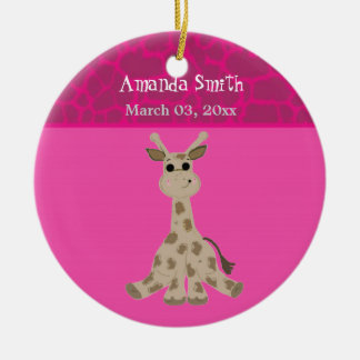 Sweet Cartoon Giraffe Baby Announcement Ceramic Ornament