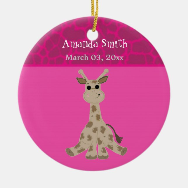 Sweet Cartoon Giraffe Baby Announcement Ceramic Ornament (Front)