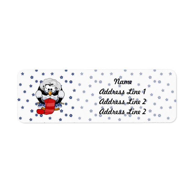 Sweet Cartoon Grandma Penguin with Flower Pattern Label (Front)