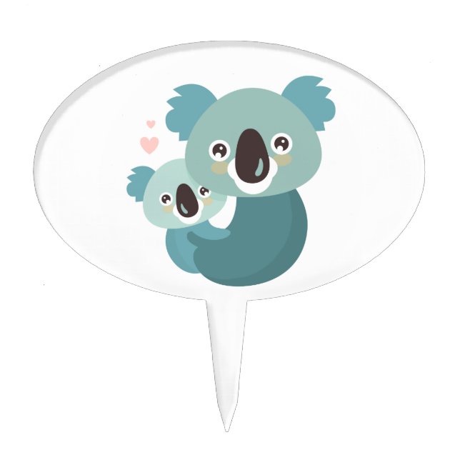 Sweet cartoon koala mother and baby hugging cake topper (Front)