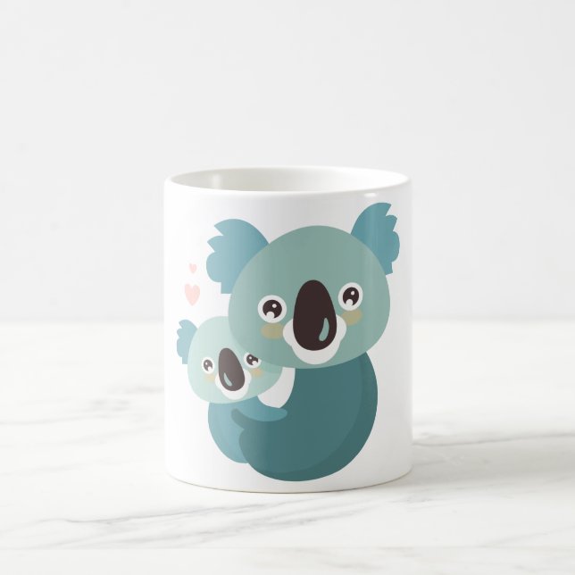 Sweet cartoon koala mother and baby hugging coffee mug (Center)