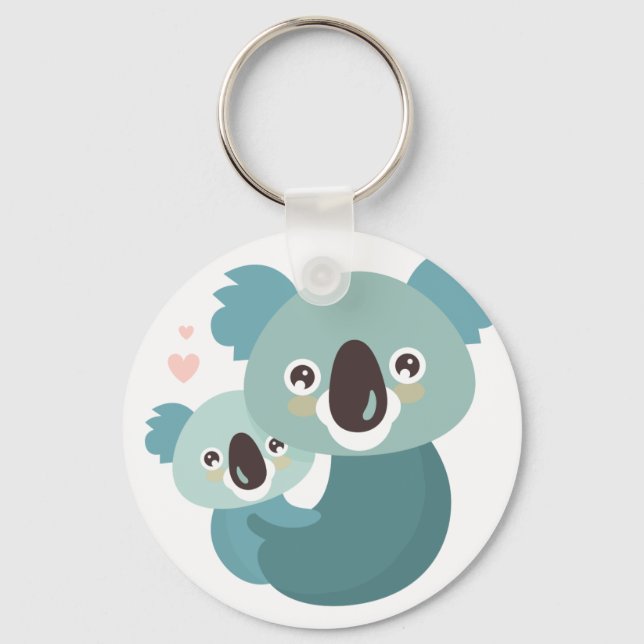 Sweet cartoon koala mother and baby hugging keychain (Front)