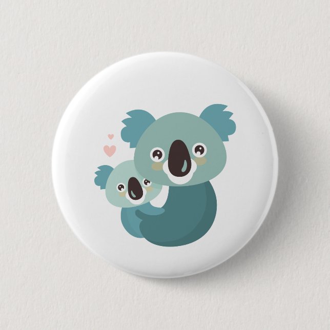Sweet cartoon koala mother and baby hugging pinback button (Front)