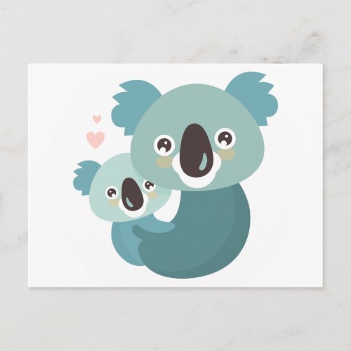 Sweet cartoon koala mother and baby hugging postcard