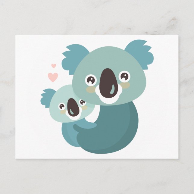 Sweet cartoon koala mother and baby hugging postcard (Front)