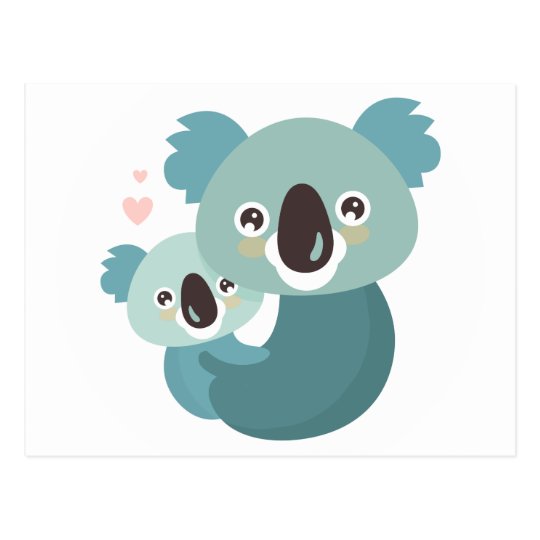 Sweet Cartoon Koala Mother And Baby Hugging Postcard 