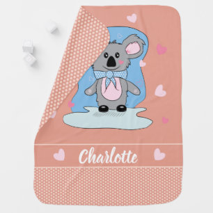 Sweet Cartoon Koala Peach Baby Blanket with Name