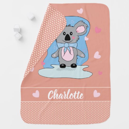 Sweet Cartoon Koala Peach Baby Blanket with Name