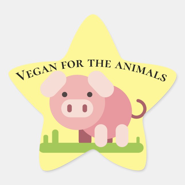 Sweet Cartoon Pig with Pro Vegan Message Star Sticker (Front)