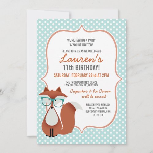 Cutie Cartoon Fox Birthday Party Invitations