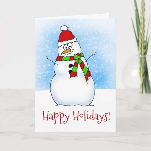 Sweet Cartoon Snowman Happy Holidays Holiday Card
