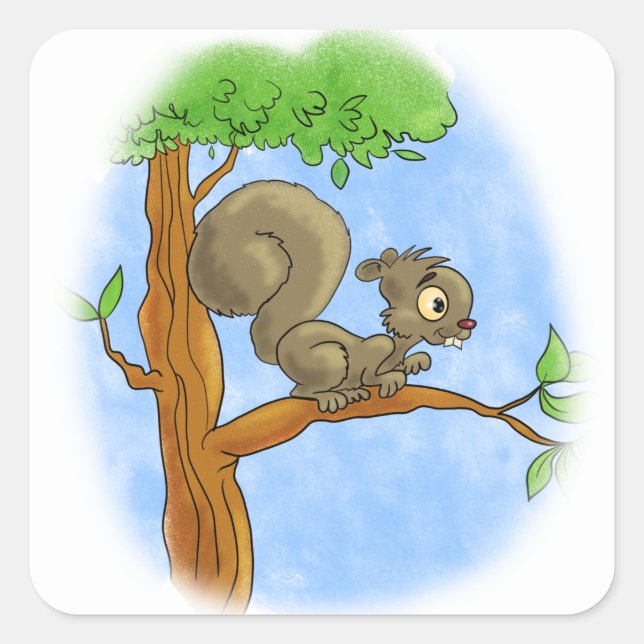 Sweet Cartoon Squirrel Square Sticker (Front)