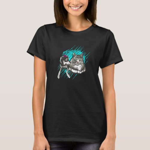 Sweet Cat And Dog Cuddling Together   T_Shirt