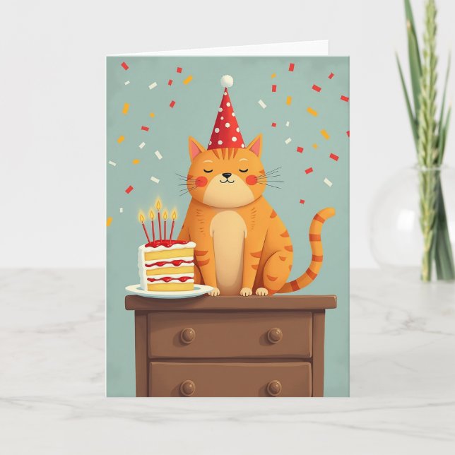 Sweet Cat Birthday Cake Card (Front)
