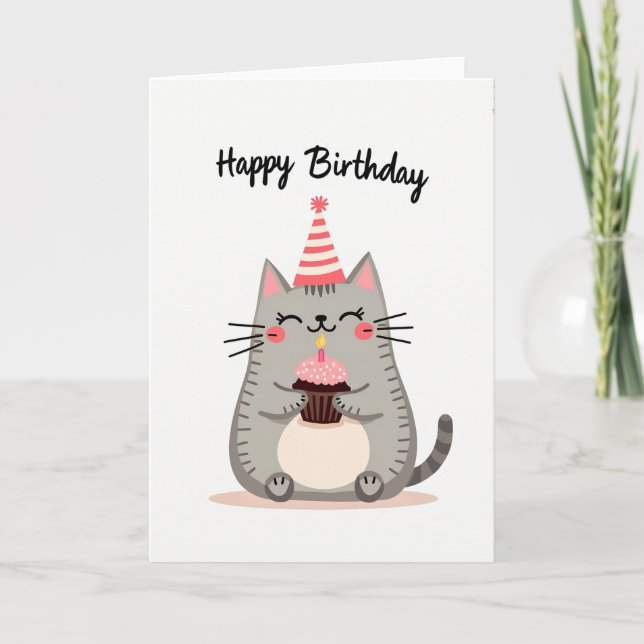 Sweet Cat Cupcake Birthday Card (Front)