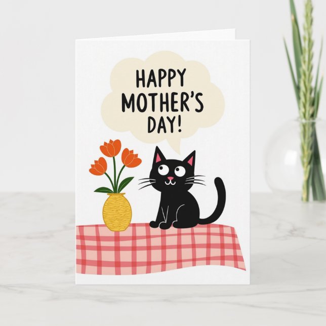 Sweet Cat Floral Mothers Day Card (Front)