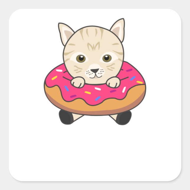 Sweet Cat Funny Animals In Donut Funny Cats Square Sticker (Front)