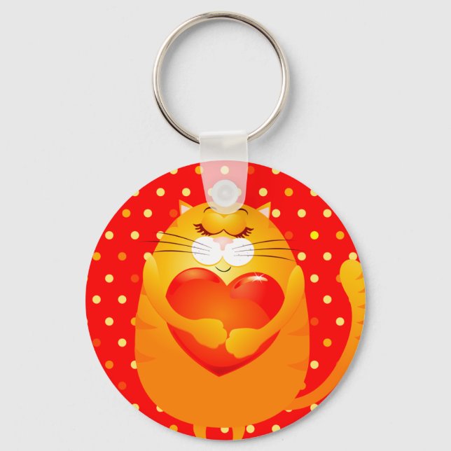 Sweet cat in love, keychain (Front)