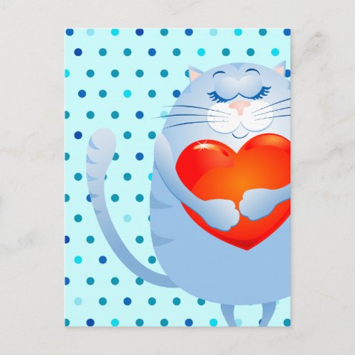 Sweet cat in love postcard