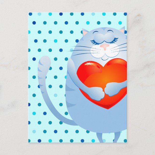 Sweet cat in love, postcard (Front)