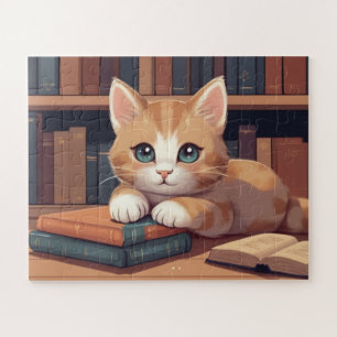 Sweet Cat Lying on Books Jigsaw Puzzle
