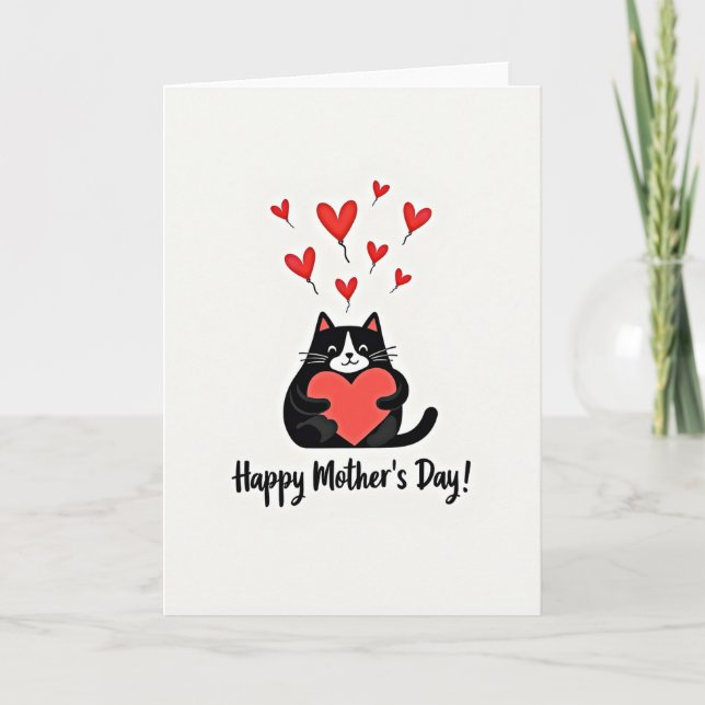 Sweet Cat Mothers Day Heart Card (Front)