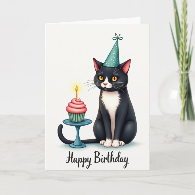 Sweet Cat Party Hat Card (Front)