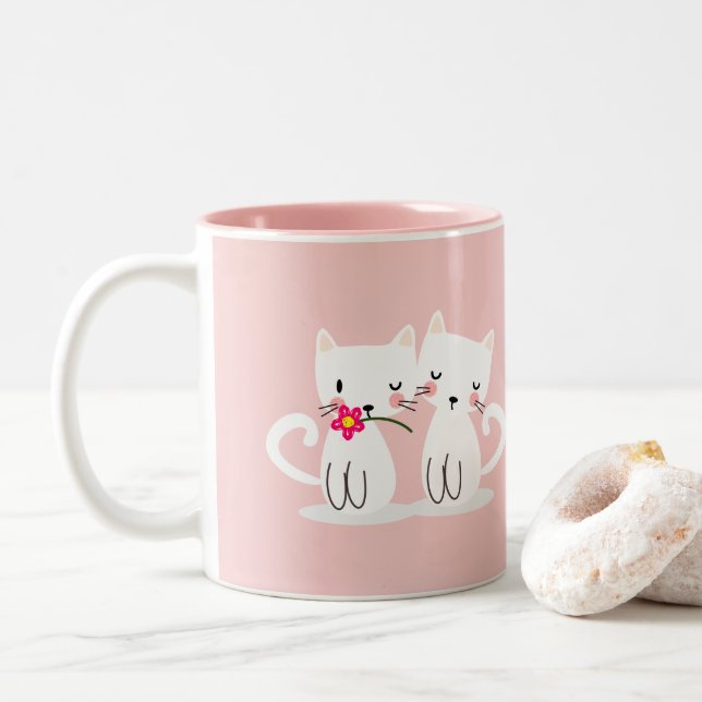 Sweet Cats Personalized Valentines Day Two-Tone Coffee Mug (With Donut)
