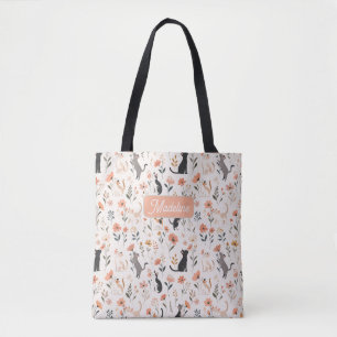 Sweet Cats Smelling the Flowers Modern Tote Bag