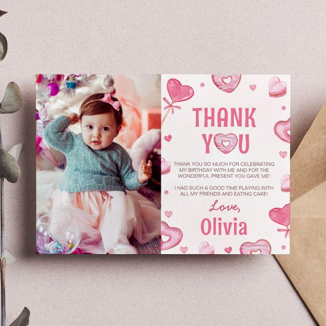 Sweet Celebration Birthday Photo Thank You Card (Creator Uploaded)
