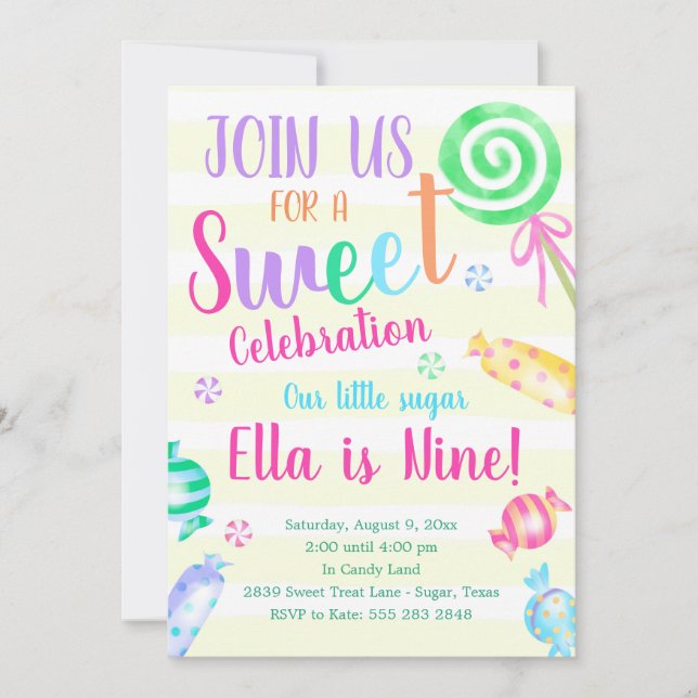 Sweet Celebration Candy Birthday Party Invitation (Front)