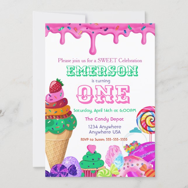 Sweet Celebration, Candyland, Candy Sweets donut Invitation (Front)
