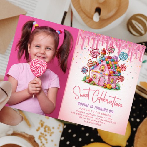 Sweet Celebration Candyland Photo Kids Birthday  Invitation