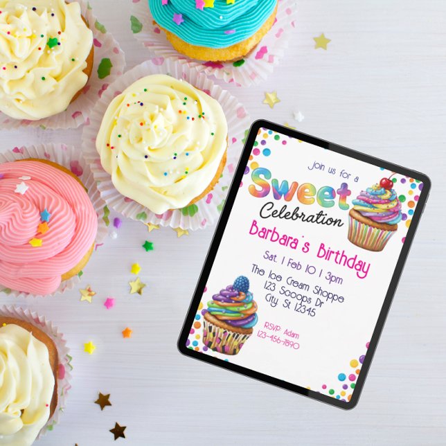 Sweet Celebration Colorful Cupcake Birthday Invitation (Creator Uploaded)