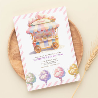 Sweet Celebration Cotton Candy Girls Birthday Invitation