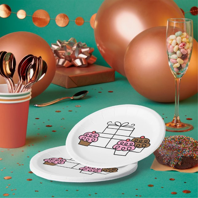 Sweet Celebration Cupcake and Gift Box  Paper Plates (Creator Uploaded)