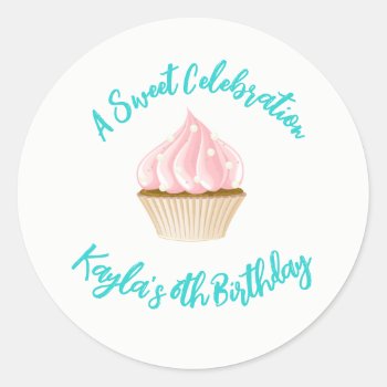 Sweet Celebration Cupcake Classic Round Sticker by MetroEvents at Zazzle