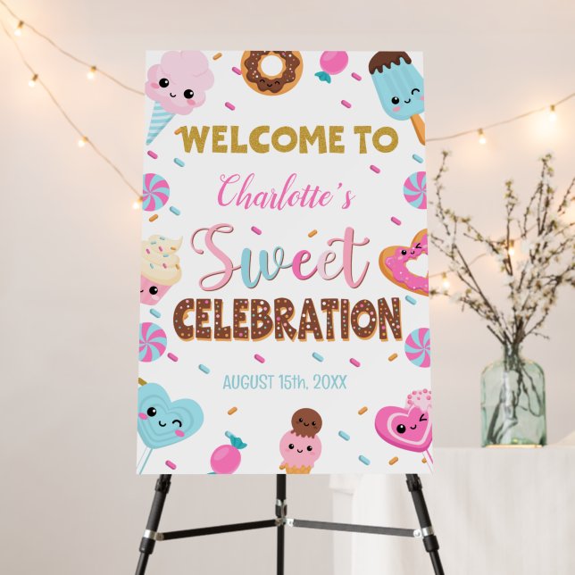 Sweet Celebration Donut Birthday Welcome Sign (In Situ (Stand))