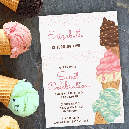 Sweet Celebration Ice Cream Birthday Invitation