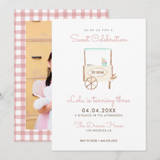 Sweet Celebration Ice Cream Pink Birthday Invitation