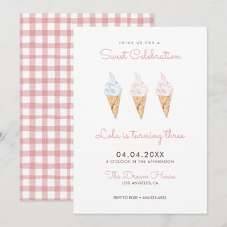 Sweet Celebration Ice Cream Pink Birthday Invitation