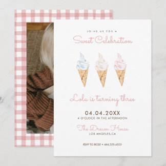 Sweet Celebration Ice Cream Pink Birthday Invitation