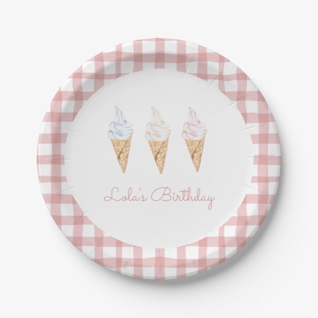 Sweet Celebration Ice Cream Pink Birthday Paper Plates (Front)