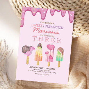 Sweet Celebration Ice Party 3rd Birthday Invitation