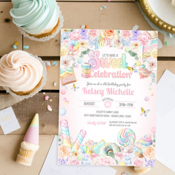 Sweet Celebration Pastel Candy Shoppe Birthday  Invitation by PrettyInviting at Zazzle