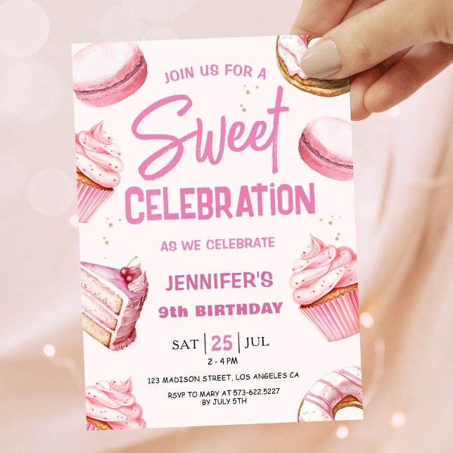Sweet Celebration Pink Donuts Girl 9th Birthday  Invitation (Creator Uploaded)