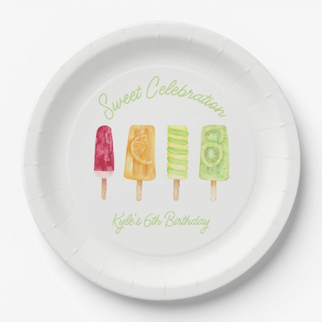 Sweet Celebration Popsicle Birthday Paper Plates (Front)
