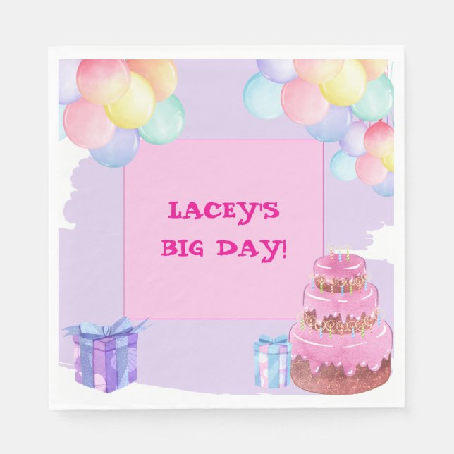 Sweet Celebration: Purple Birthday Paper Napkin (Front)